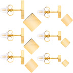 3mm-8mm Square Stud Gold Tone 316L Stainless Steel Earrings 6 Pack