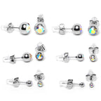 Aurora Gem 3mm to 8mm Ball End Stud Earrings Set of 6