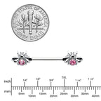 14G 9/16 Pink Gem Bee Beautiful Insect Barbell Nipple Ring Set