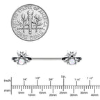 14G 9/16 White Faux Opal Bee Beauty Insect Barbell Nipple Ring Set
