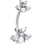 White Opalescent Bees Beautiful Insect Double Mount Belly Ring