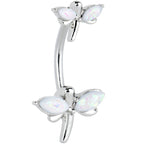 White Opalescent Simple Stylized Dragonfly Double Mount Belly Ring
