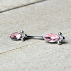 Pink Gem Art Deco Ovals Double Mount Belly Ring