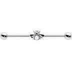 14G White Faux Opal Bee Beautiful Insect Industrial Barbell 38mm