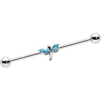 14G Blue Gem Simple Stylized Dragonfly Industrial Barbell 38mm