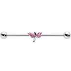14G Pink Gem Simple Stylized Dragonfly Industrial Barbell 38mm