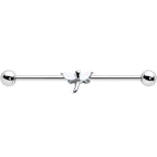 14G White Faux Opal Simple Style Dragonfly Industrial Barbell 38mm