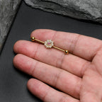14G Clear Pink Gem Gold Tone Starry Flower Industrial Barbell 38mm