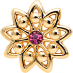 20G 7mm Pink Gem Gold Tone Starry Flower L Shape Nose Ring