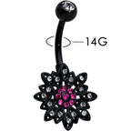 Clear Pink Gem Black Midnight Flower Blooming Belly Ring