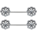 14G 9/16 Clear Gem Epic Fabulous Flower Barbell Nipple Ring Set