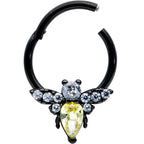 16G 3/8 Yellow Clear Gem Black Butterfly Hinged Segment Ring