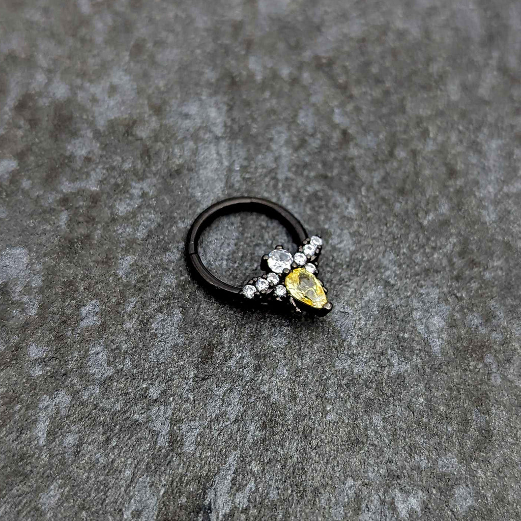 16G 3/8 Yellow Clear Gem Black Butterfly Hinged Segment Ring