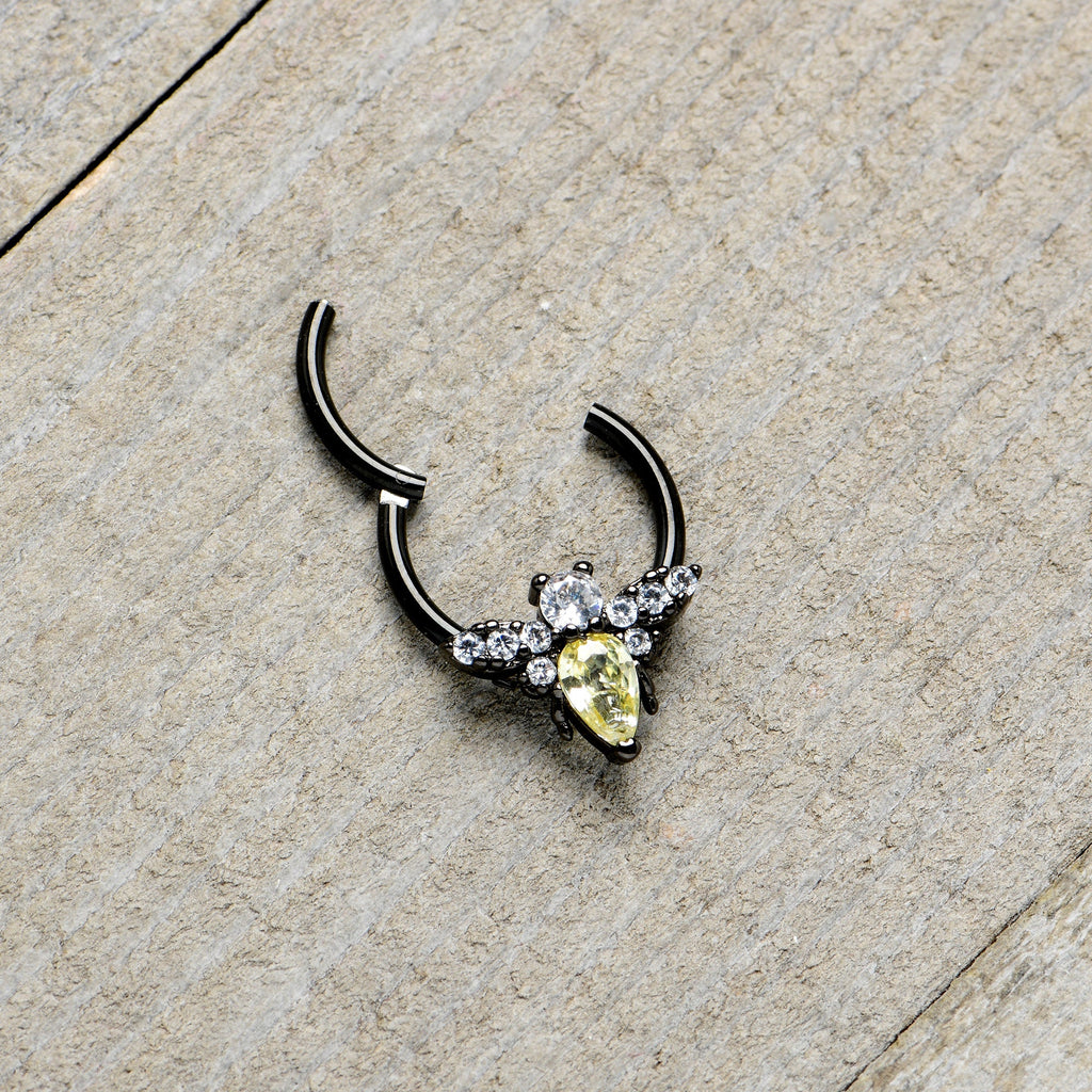 16G 3/8 Yellow Clear Gem Black Butterfly Hinged Segment Ring