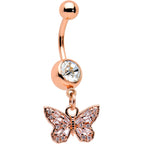 Clear Gem Rose Gold Tone Baroque Butterfly Rococo Dangle Belly Ring