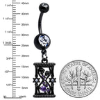 Clear Purple Gem Black Goth Heart Skulls Hourglass Dangle Belly Ring