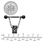 14G 5/8 Purple Gem Black Goth Hourglass Chain Dangle Nipple Ring Set