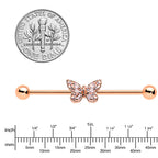 14G Clear Gem Rosy Tone Baroque Butterfly Industrial Barbell 38mm