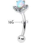 16G 5/16 White Synthetic Opal Style Flower Curved Eyebrow Ring