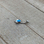 Blue Synthetic Opal Style Flower Belly Ring