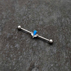 14G Blue Faux Opal Style Flower Industrial Barbell 38mm