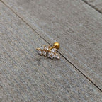 16G 1/4 Clear CZ Gem Gold Hue Flower Vine Cartilage Tragus Earring