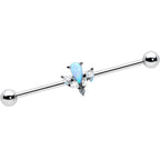 14G White Faux Opal Style Flower Industrial Barbell 38mm