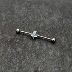 14G White Faux Opal Style Flower Industrial Barbell 38mm