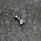 16G 1/4 White Synthetic Opal Flower Cartilage Tragus Earring