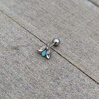 16G 1/4 White Synthetic Opal Flower Cartilage Tragus Earring