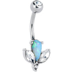 White Faux Opal Drop Flower Belly Ring