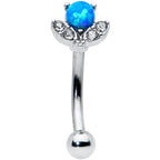 16G 5/16 Clear Gem Blue Faux Opal Style Flower Curved Eyebrow Ring