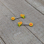 14G 9/16 Happy Yellow Sunflower Trio Barbell Nipple Ring Set