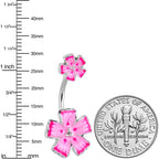 Pink Flower Textured Center Double Mount Belly Ring