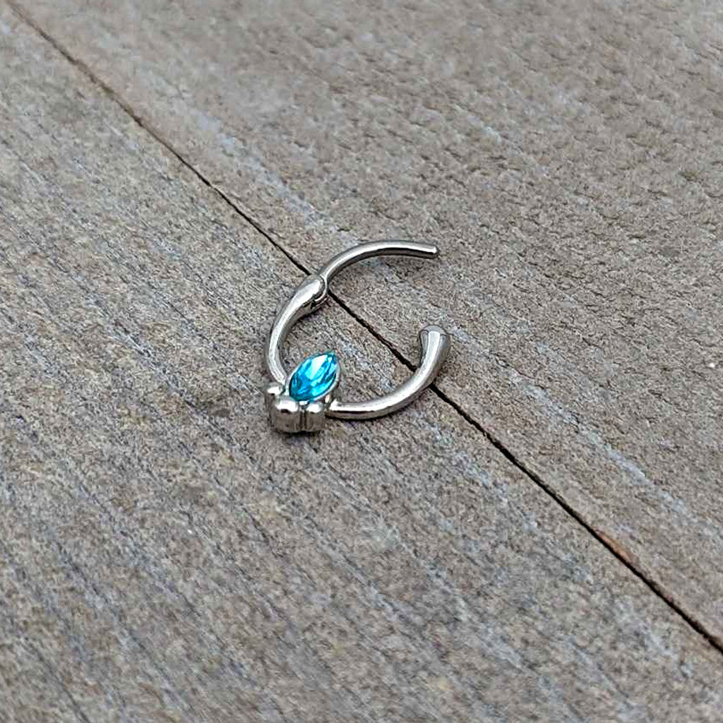 16G 5/16 Blue Gem Deco Oval Cartilage Clicker
