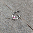 16G 5/16 Pink Gem Deco Oval Cartilage Clicker