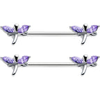 14G 5/8 Purple Gem Simple Styled Dragonfly Barbell Nipple Ring Set