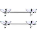 14G 5/8 White Faux Opal Styled Dragonfly Barbell Nipple Ring Set