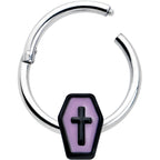 16G 3/8 Creepy Coffin Lt Purple Glow in Dark Hinged Segment Ring