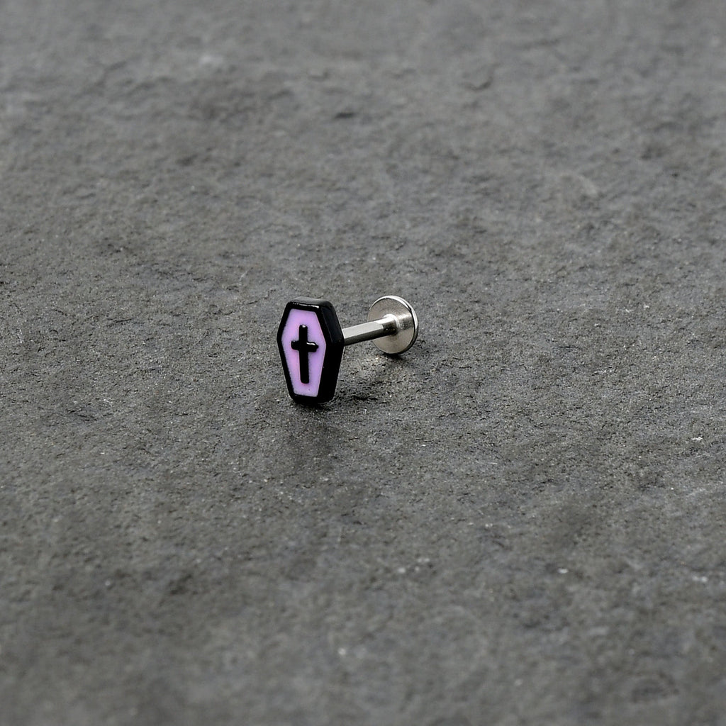 16G 5/16 Creepy Coffin Lt Purple Glow in Dark Labret Monroe Tragus