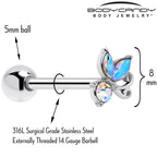 Aurora Gem Fleur de Lis Butterfly Barbell Tongue Ring