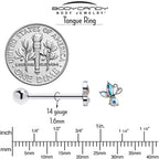 Aurora Gem Fleur de Lis Butterfly Barbell Tongue Ring