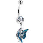 Clear Blue Gem Lovely Leaves Dangle Belly Ring