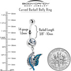 Clear Blue Gem Lovely Leaves Dangle Belly Ring