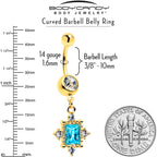 Blue Clear Gem Gold Tone Regal Seal Dangle Belly Ring
