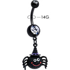 Clear Gem Black Smiling Spider Witch Halloween Dangle Belly Ring