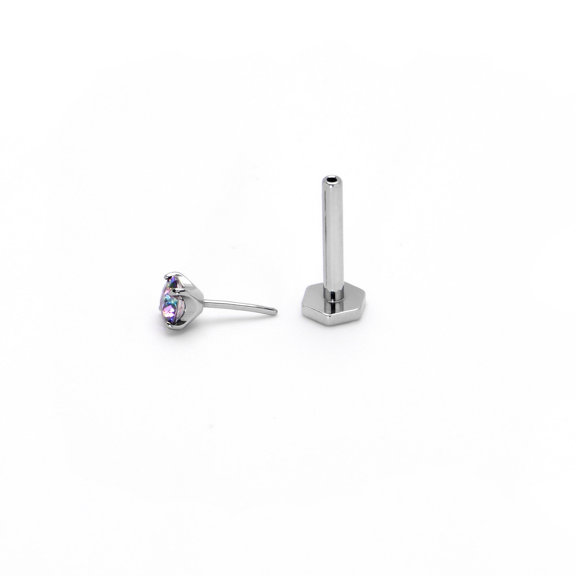 16G 5/16 Vitrail CZ Gem ASTM F-136 Implant Grade Titanium Hex End Labret Tragus