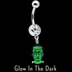 Clear Gem Frankenstein Head Green Glow in the Dark Dangle Belly Ring
