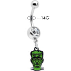 Clear Gem Frankenstein Head Green Glow in the Dark Dangle Belly Ring