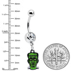 Clear Gem Frankenstein Head Green Glow in the Dark Dangle Belly Ring